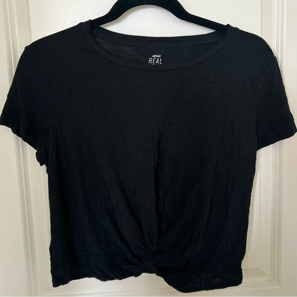Aerie Black Cropped Knot T-Shirt
